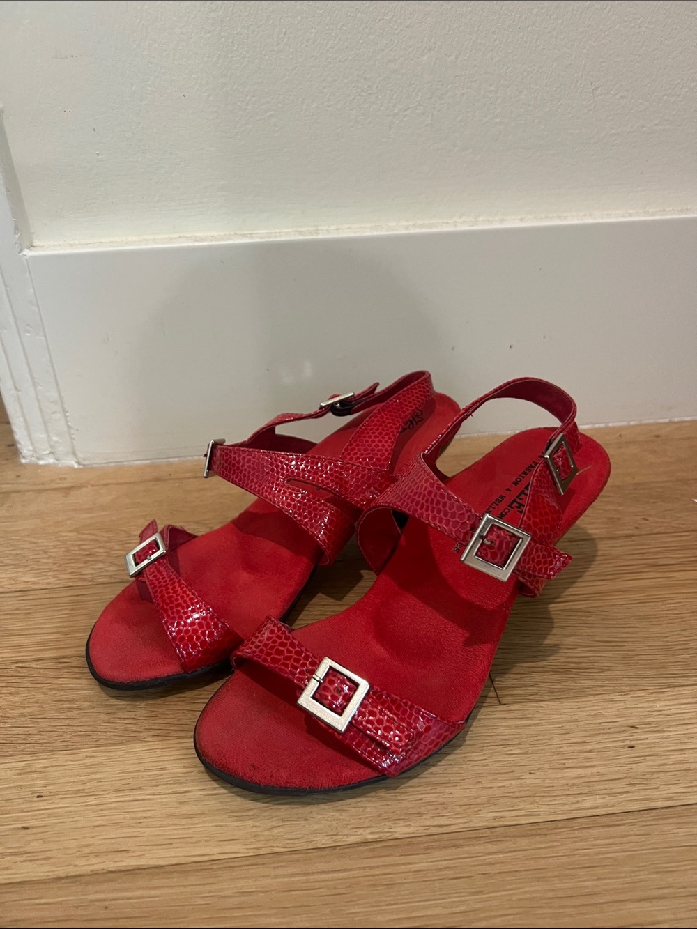 Red Strappy Buckle Sandals for Women